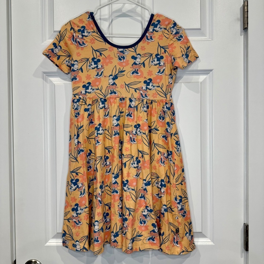Rags Disney Minnie Mouse Orange Floral Short Sleeve Dress Kids Size 11/12